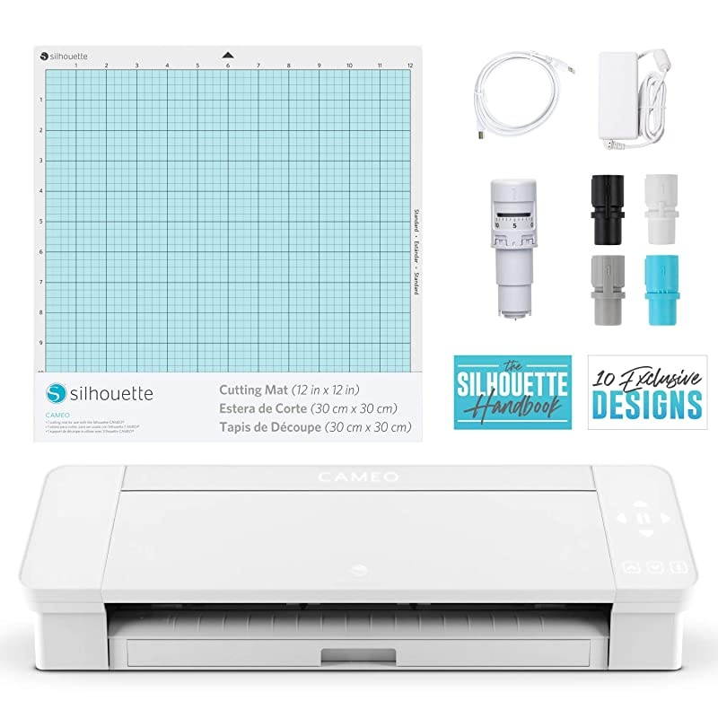 Cameo 4 with Bluetooth 12x12 Cutting Mat Autoblade 2 100 Designs and Studio Software White Edition