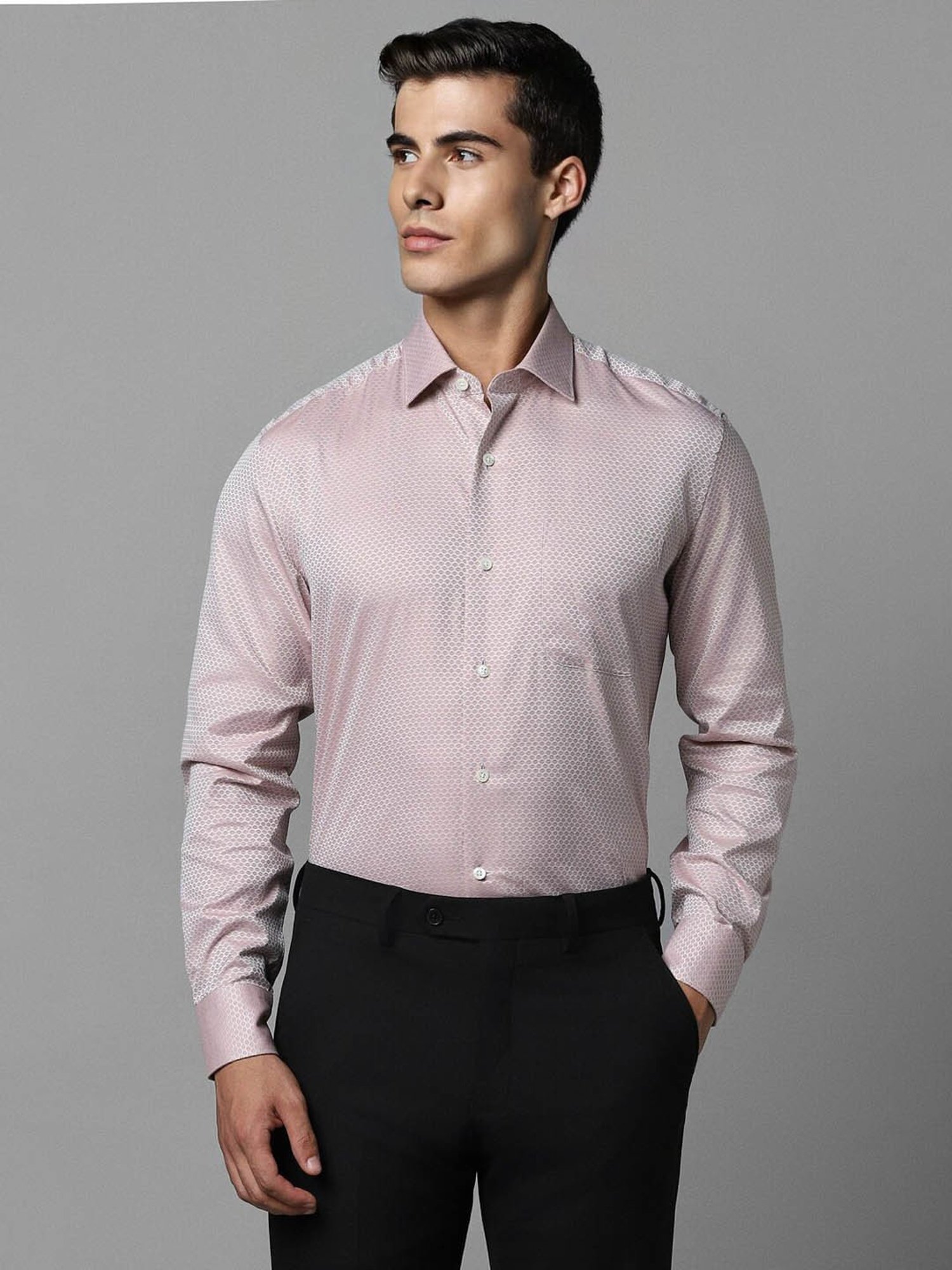 Luxure By Louis Philippe Pink Cotton Slim Fit Printed Shirt