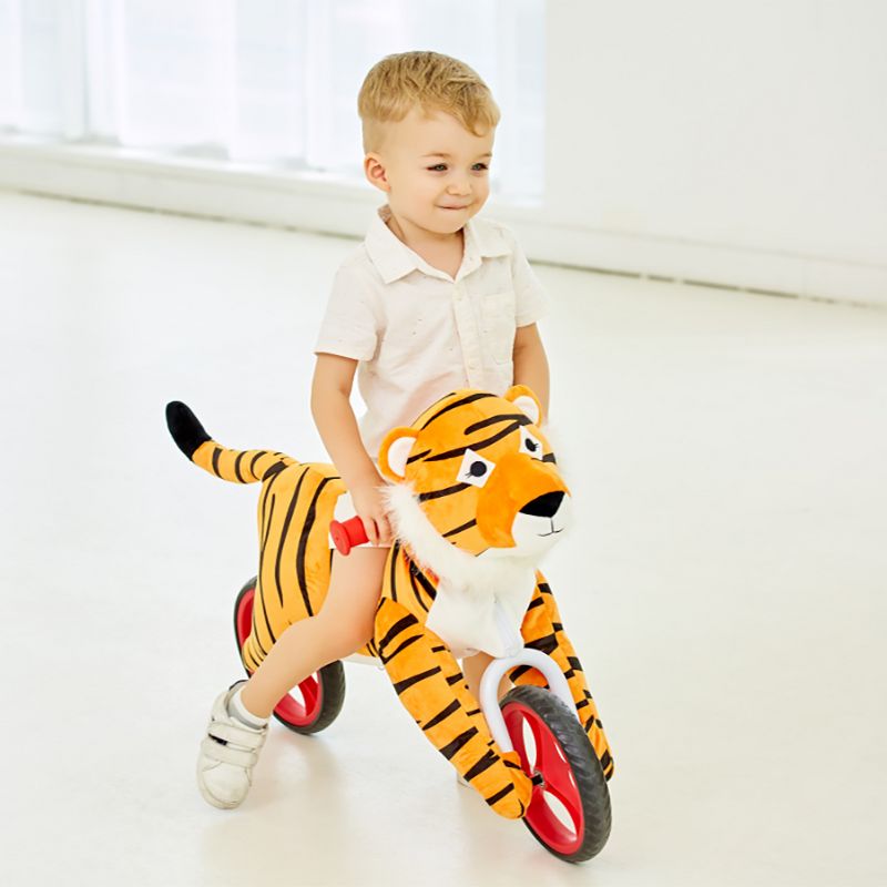 Wonder&Wise Kid's Animal Plush Toddler 20.5 Inch Tall Adjustable Training Balance Bike Ride On Toy, Ages 2 Years Old to 5 Years Old, Tiger
