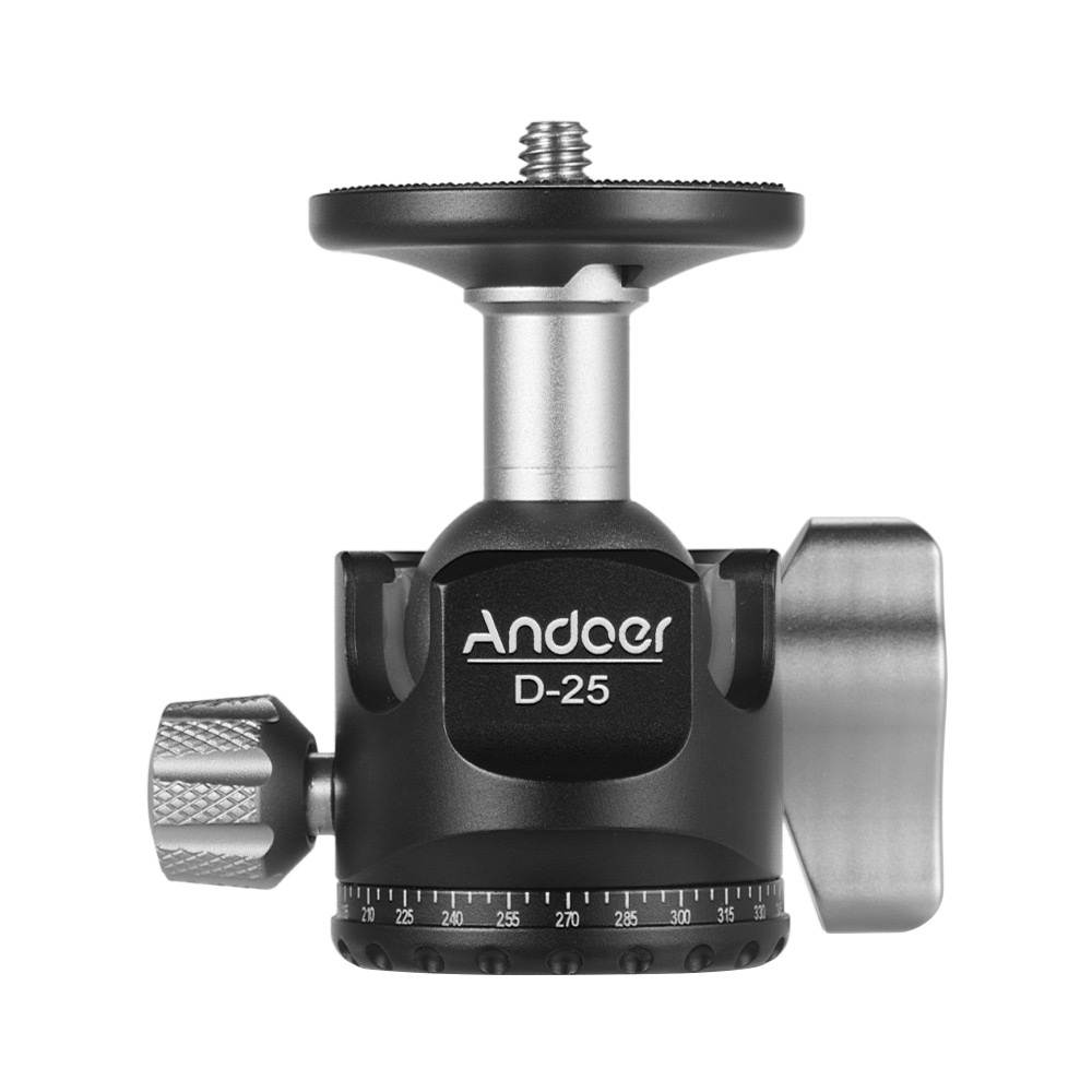 Andoer D-25 CNC Machining Aluminum Alloy Double Notch Ball Head Mini Ballhead Low Center of Gravity for Manfrotto etc Tripod Monopod for Canon Nikon Sony DSLR ILDC Cameras Max Load Capacity 10kg