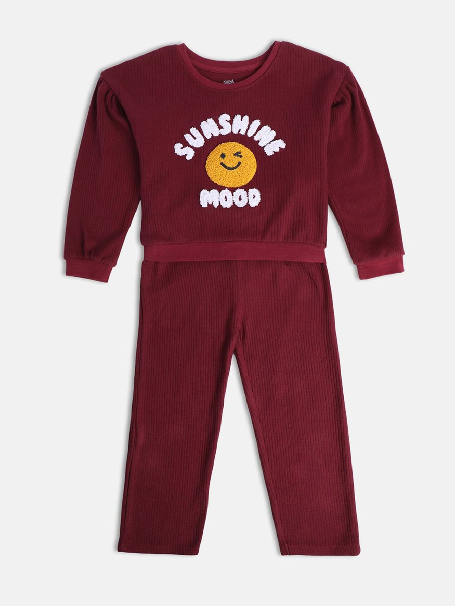 MINIKLUB Kids Maroon Embroidered Full Sleeves Top with Pants