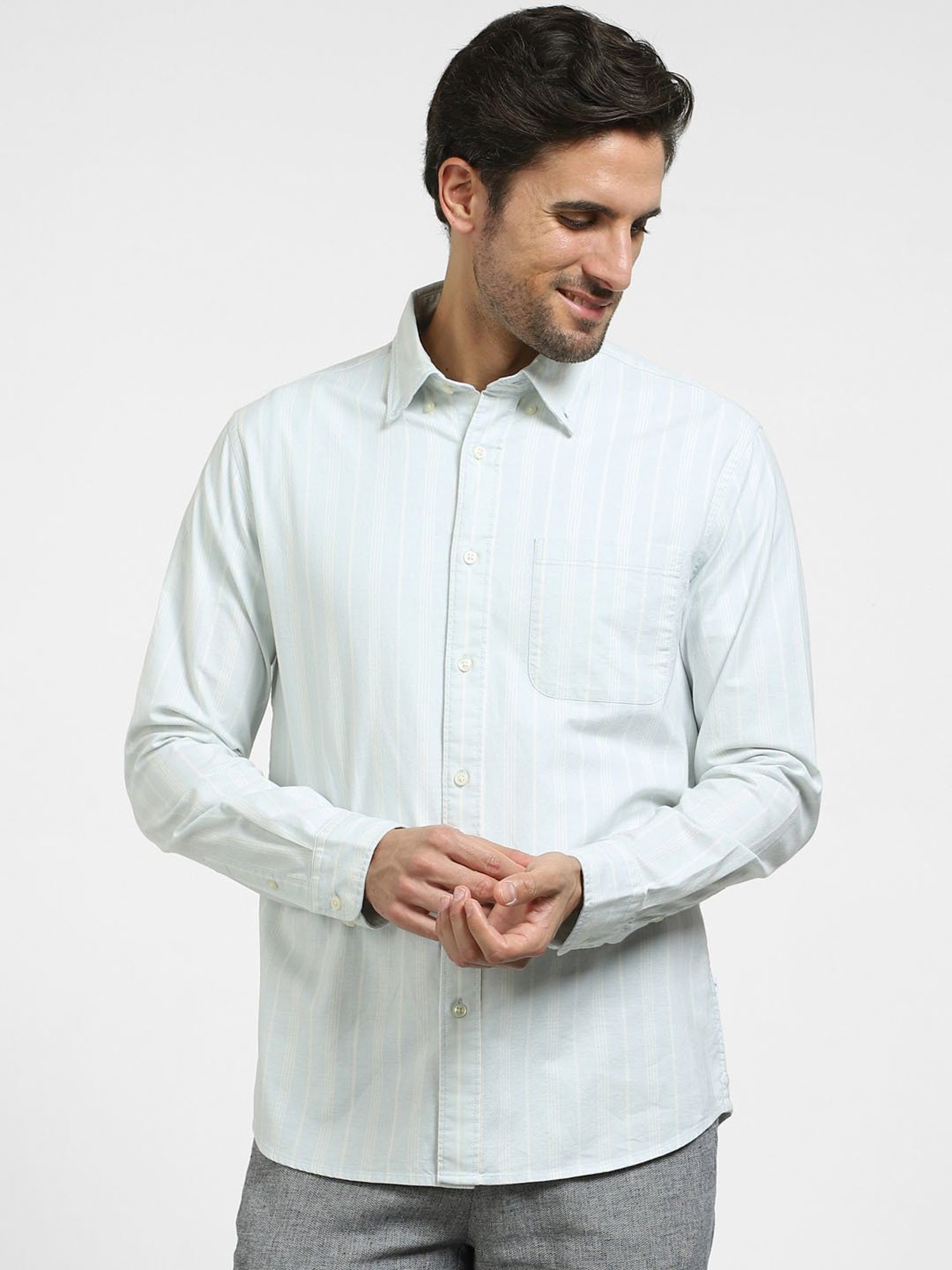 SELECTED HOMME Sky Blue Regular Fit Striped Shirt