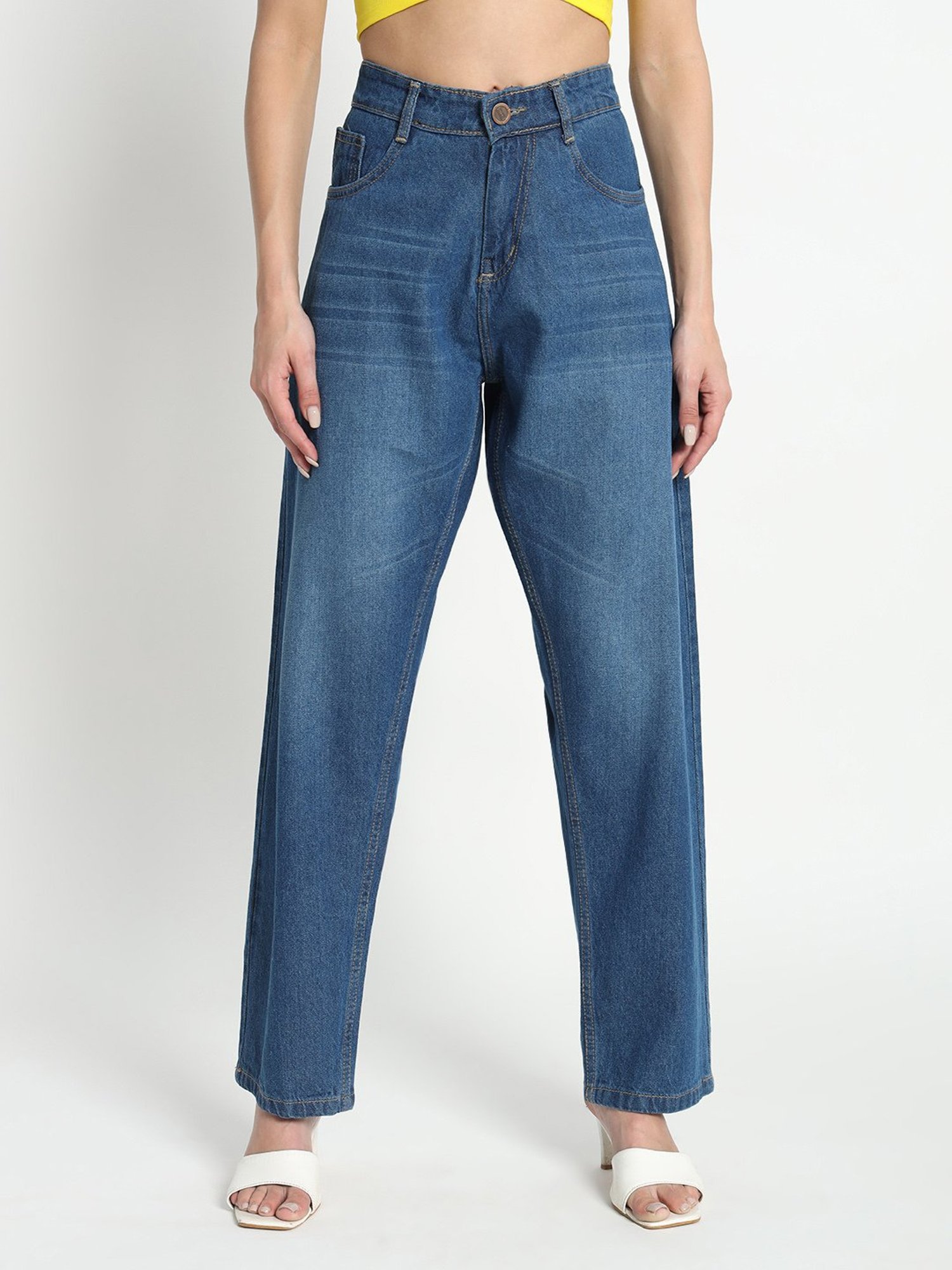 Angelfab Light Blue Cotton Straight Fit High Rise Jeans