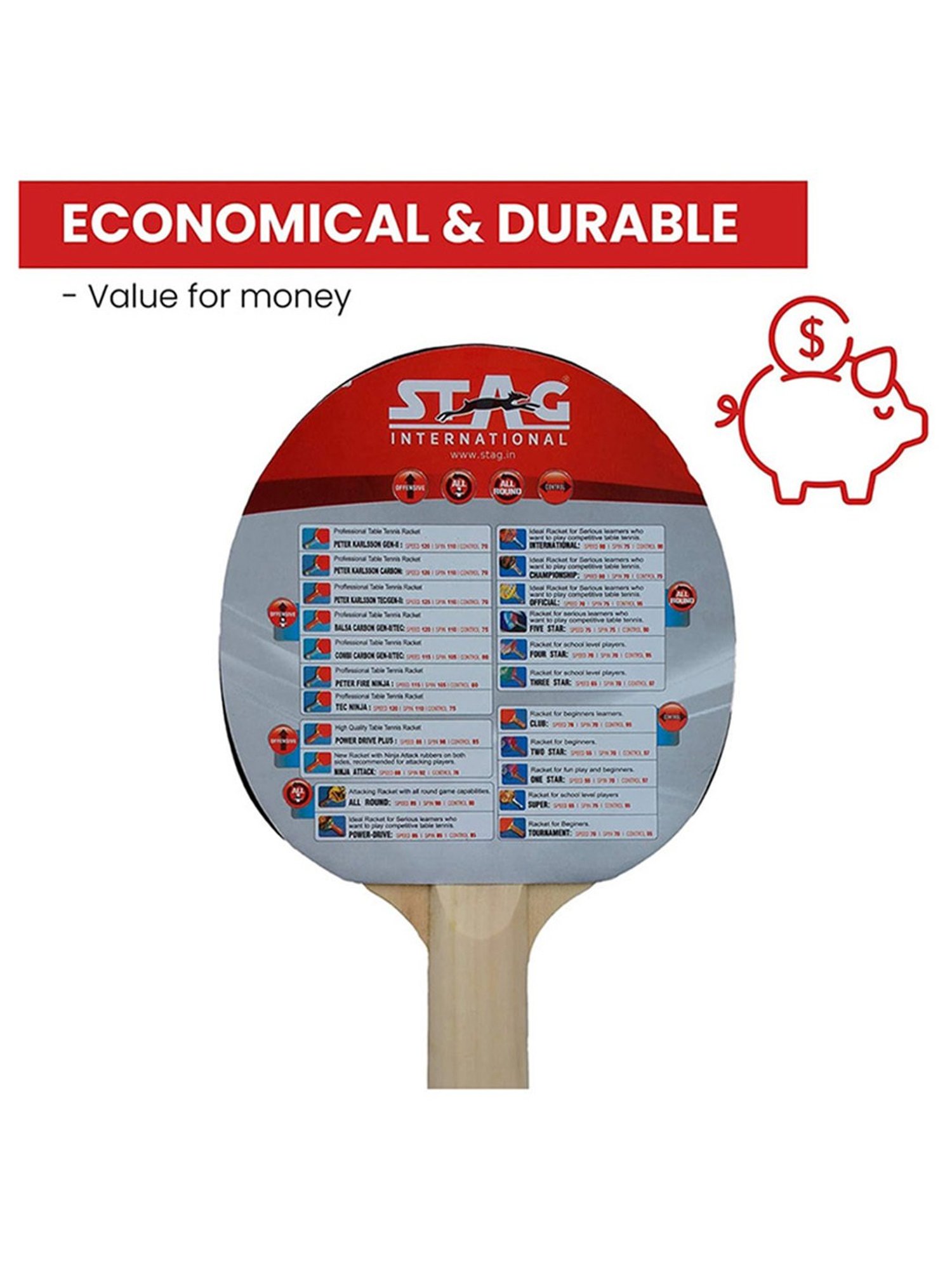 Stag Global 1 Star ITTF Approved Rubber Table Tennis Racquet (Multicolor)