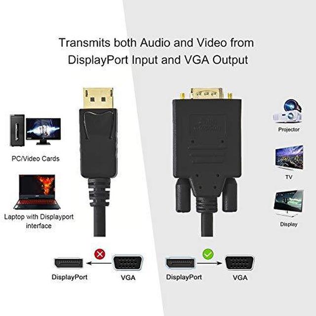 Displayport to VGA Cable 6ft, CableCreation DP to VGA Cable Gold Plated, Standard DP Male to VGA Male Cable Black Color