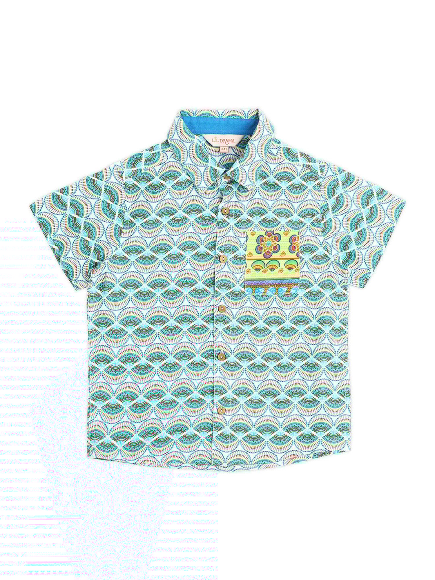 Lil Drama Kids Green Printed Shirt