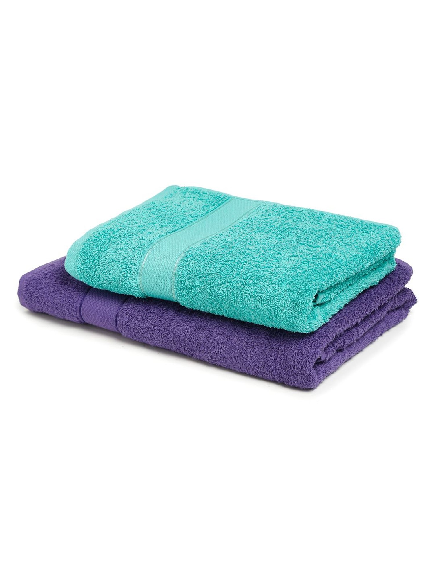 Creeva Violet & Sea Green 525 GSM Cotton Bath Towel Set of 2