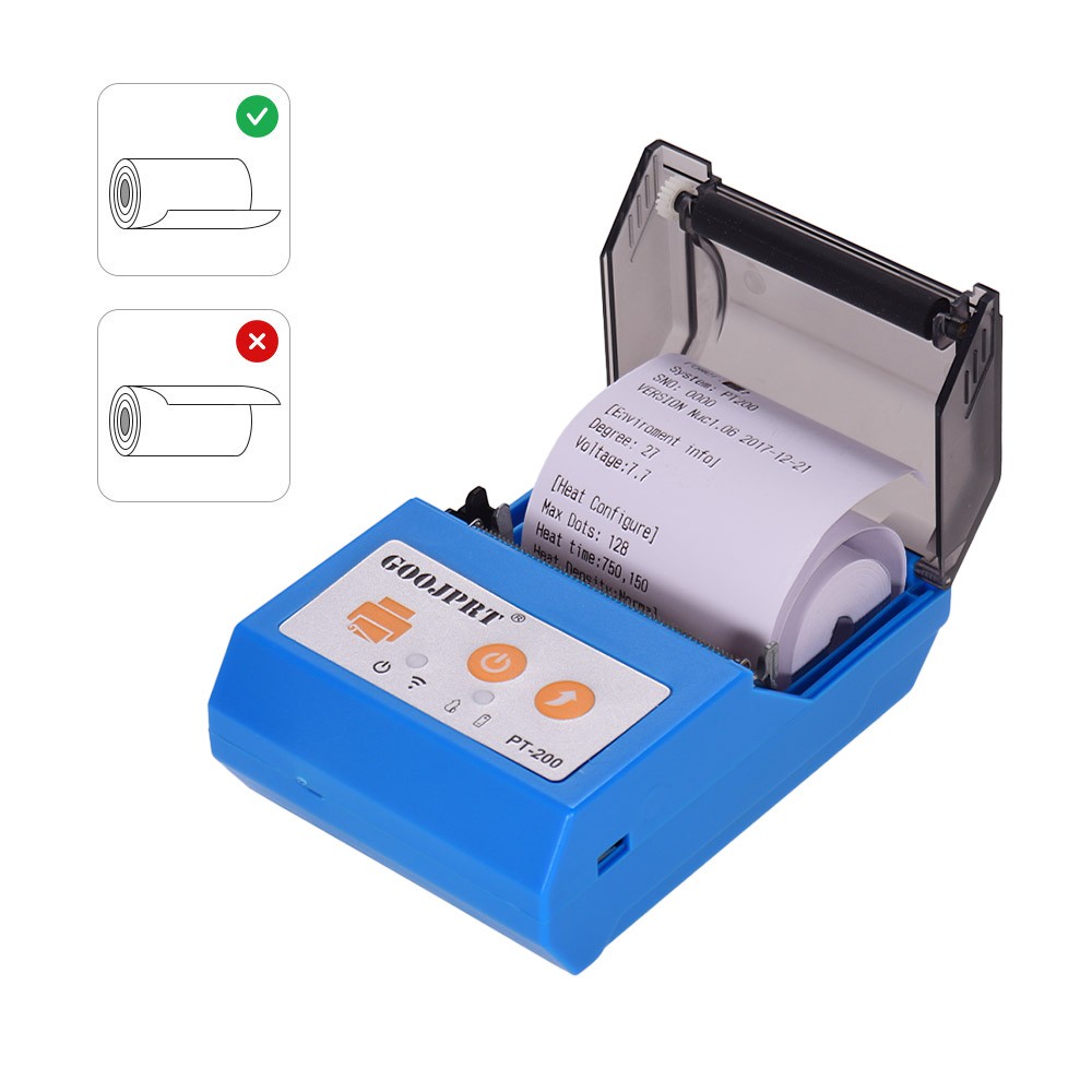 PT200 Portable Wireless BT 58mm Receipt Thermal Printer Mini Personal Bill Printer Compatible with ESC/POS Print Commands Set for iOS Android Windows for Restaurant Supermarket Retail Store Business