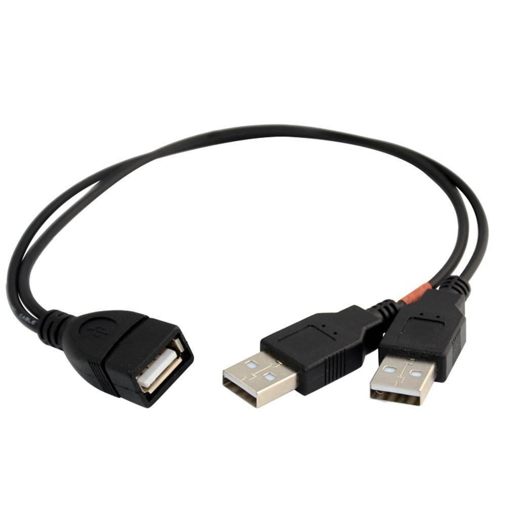 (1ft/30cm) USB 2.0 A  Power Enhancer Y 1 Female to 2 Male Data Charge Cable Extension Cord