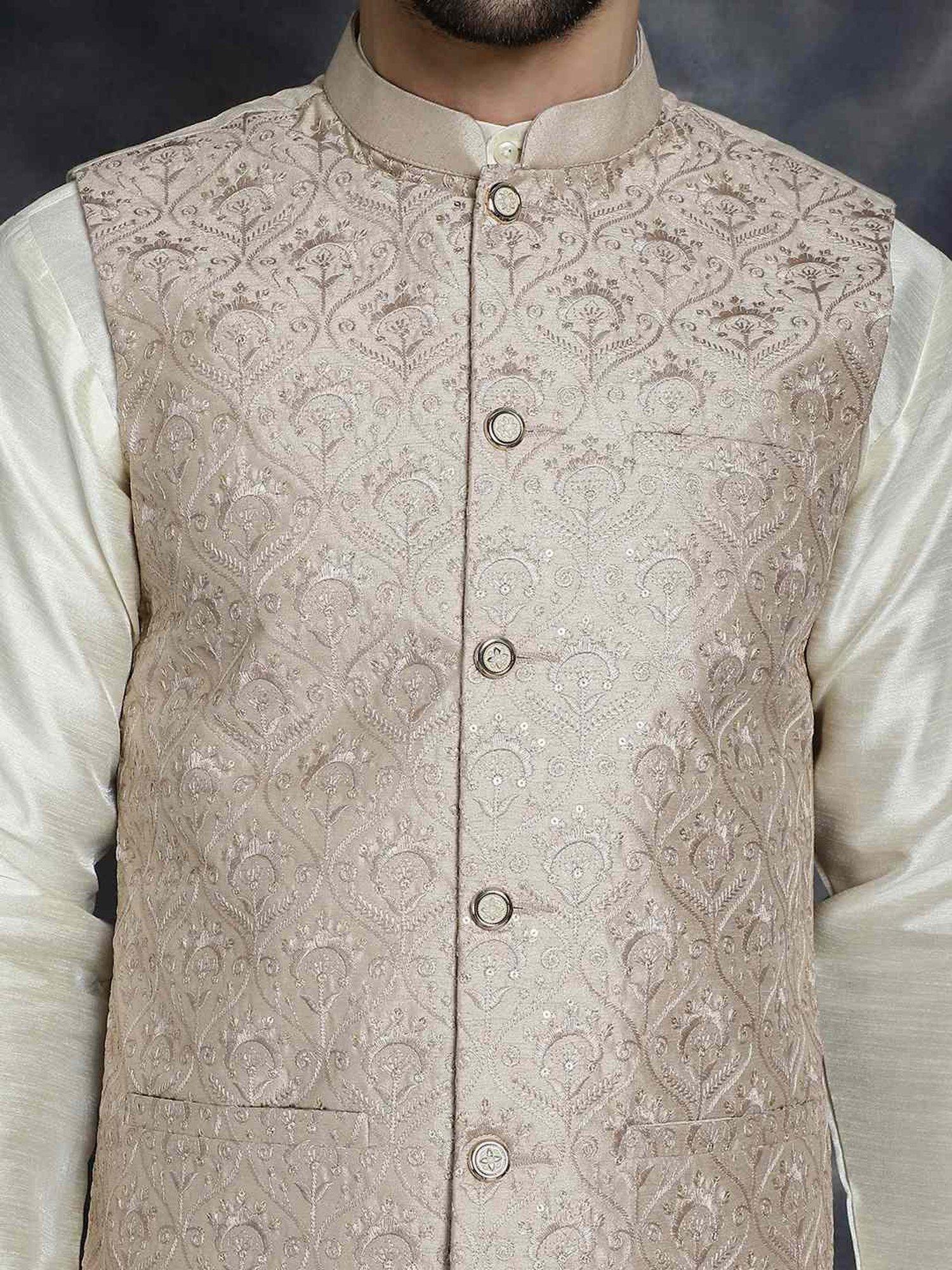 Jompers Peach Regular Fit Embellished Nehru Jacket