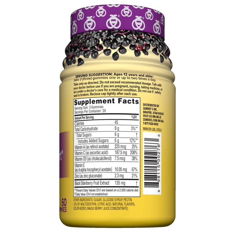 Zarbee's Naturals Elderberry Immune Support Gummies - Natural Berry - 60ct