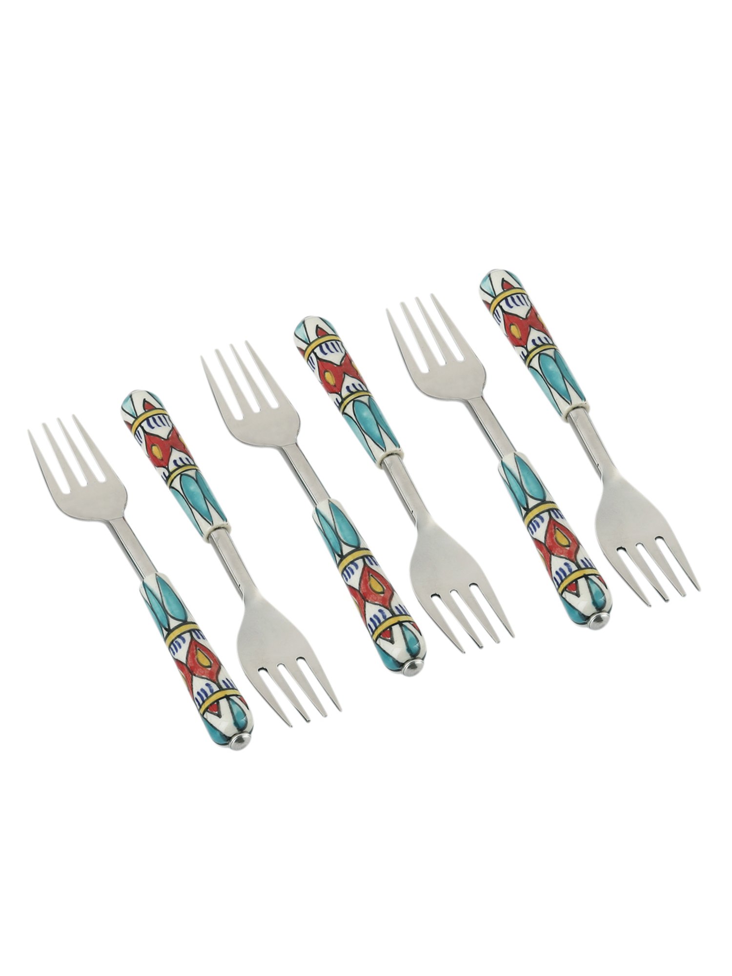 VarEesha Green Steel and Ceramic Handle Forks - Set of 6