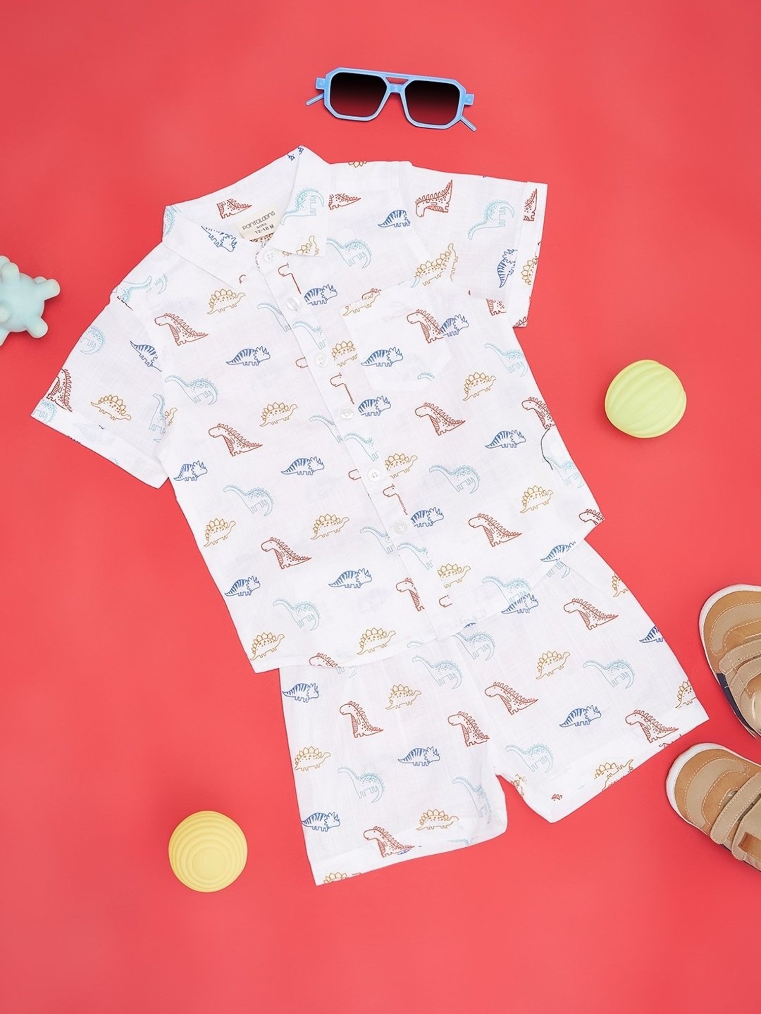 Pantaloons Baby Boys White Cotton Print Coordinate Set