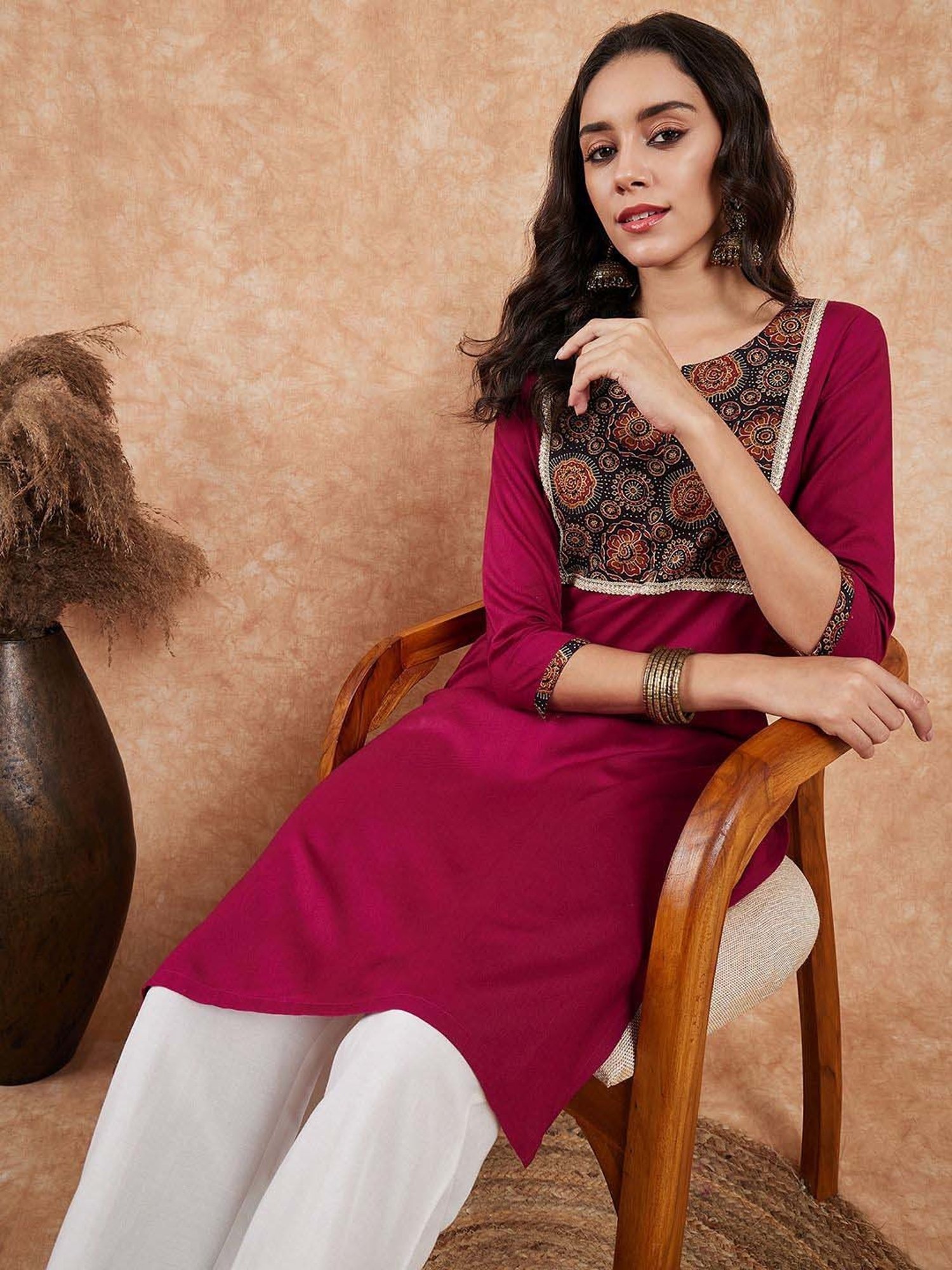 Inweave Purple Cotton Printed Straight Kurta