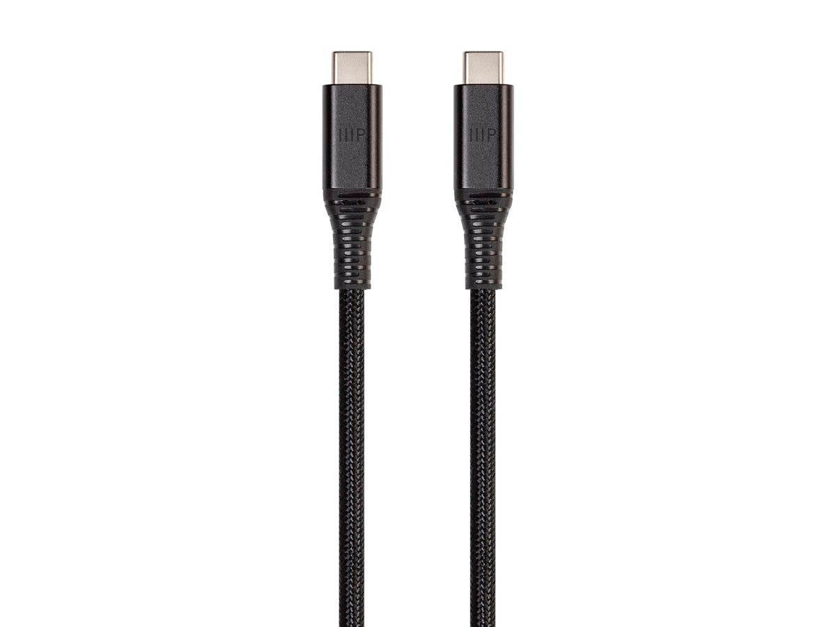 Monoprice Durable USB 3.2 Gen 2 Type-C Data and Power Kevlar Reinforced Nylon-Braid Cable - 1 Meter - Black | 5A/100W - AtlasFlex Series