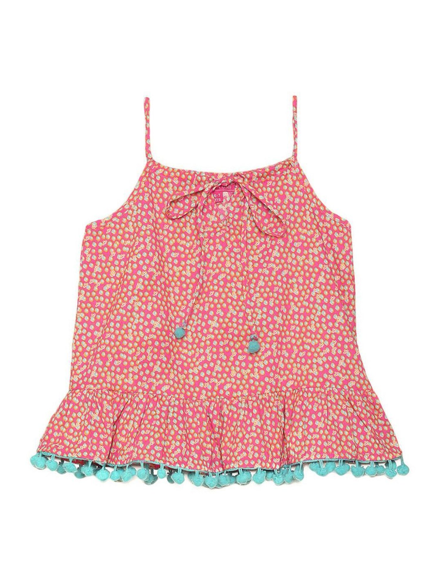 Biba Girls Pink Cotton Printed Top
