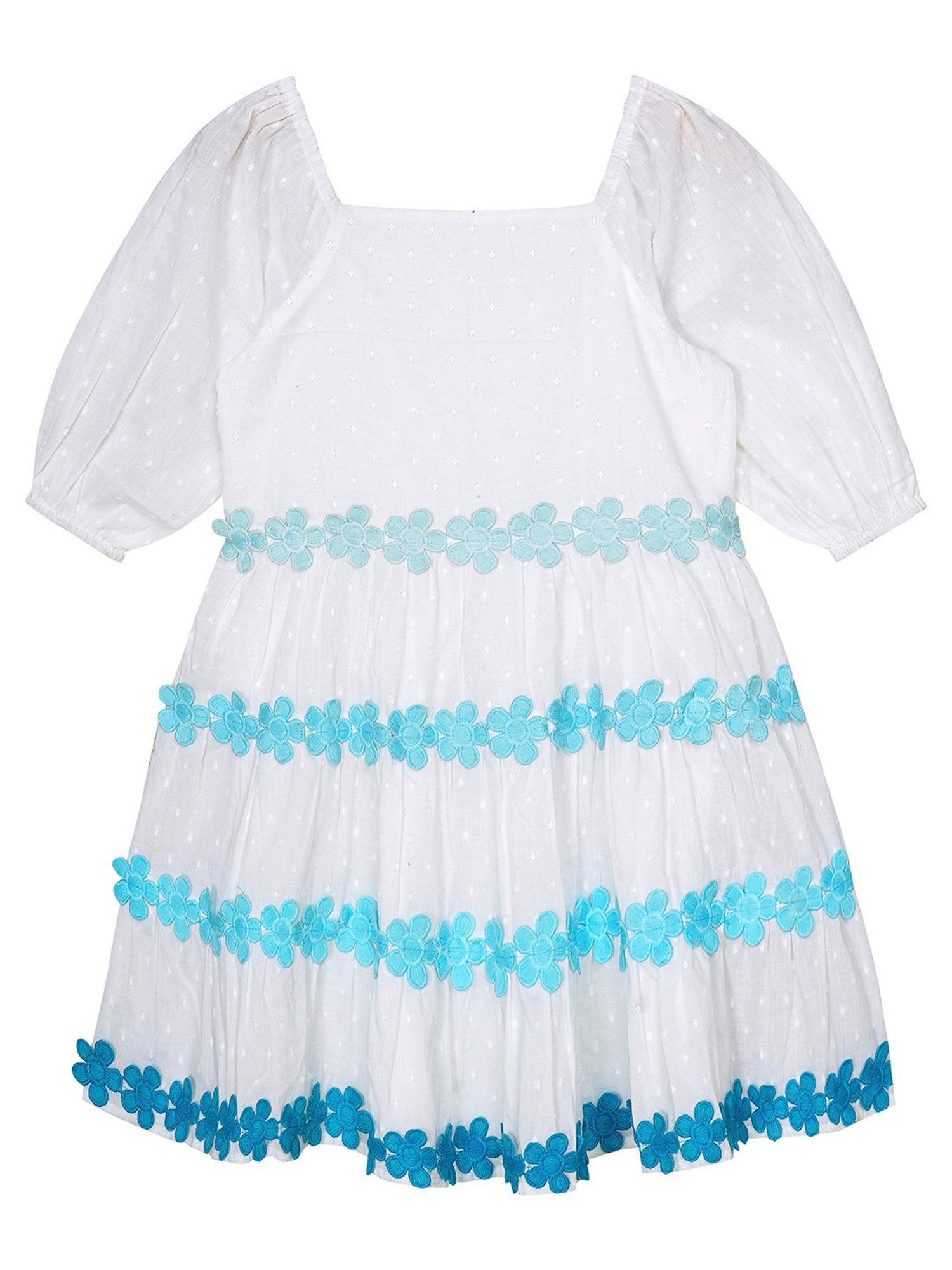 Budding Bees Kids White Embroidered Dress