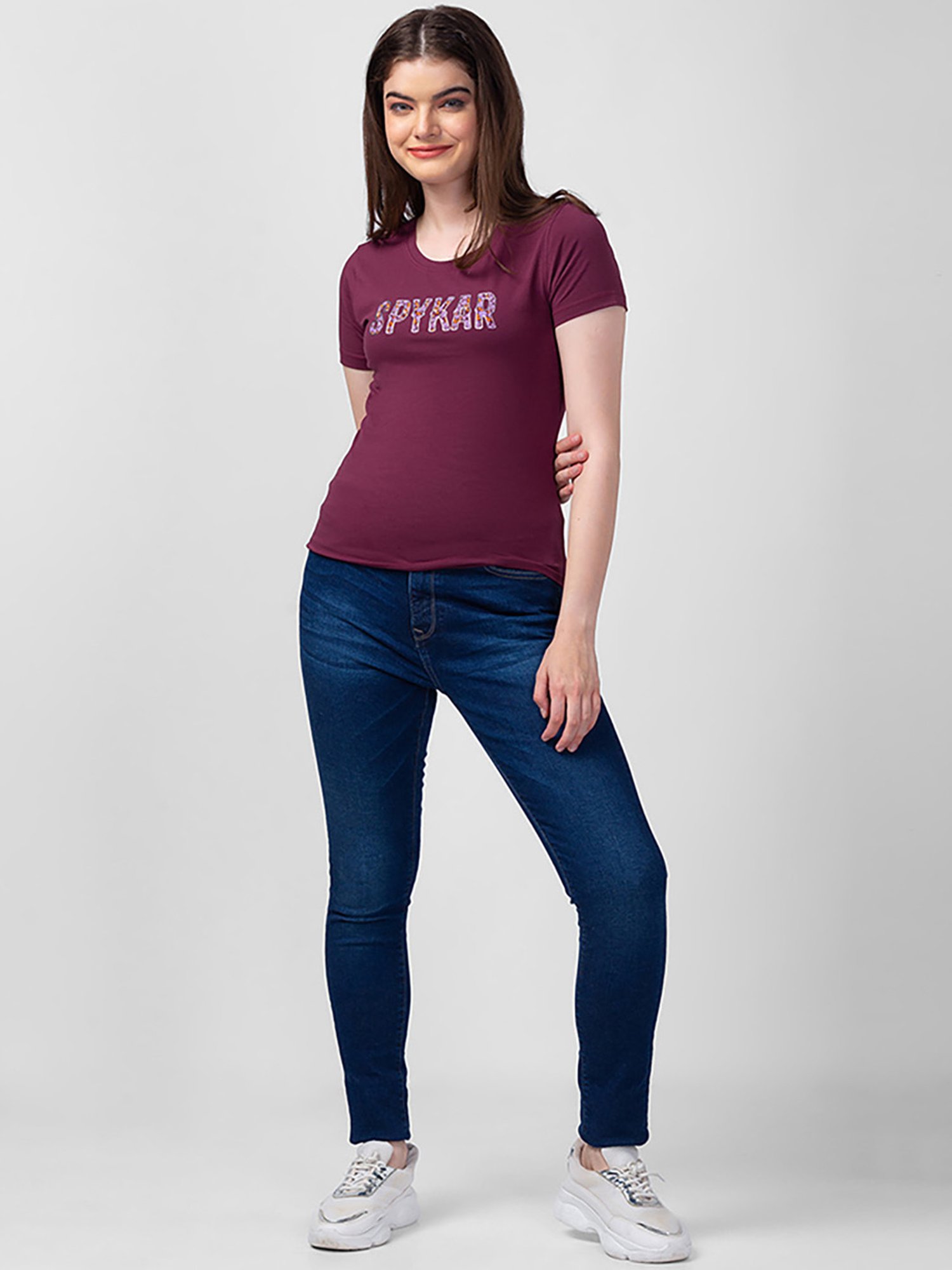 Spykar Maroon Printed T-Shirt