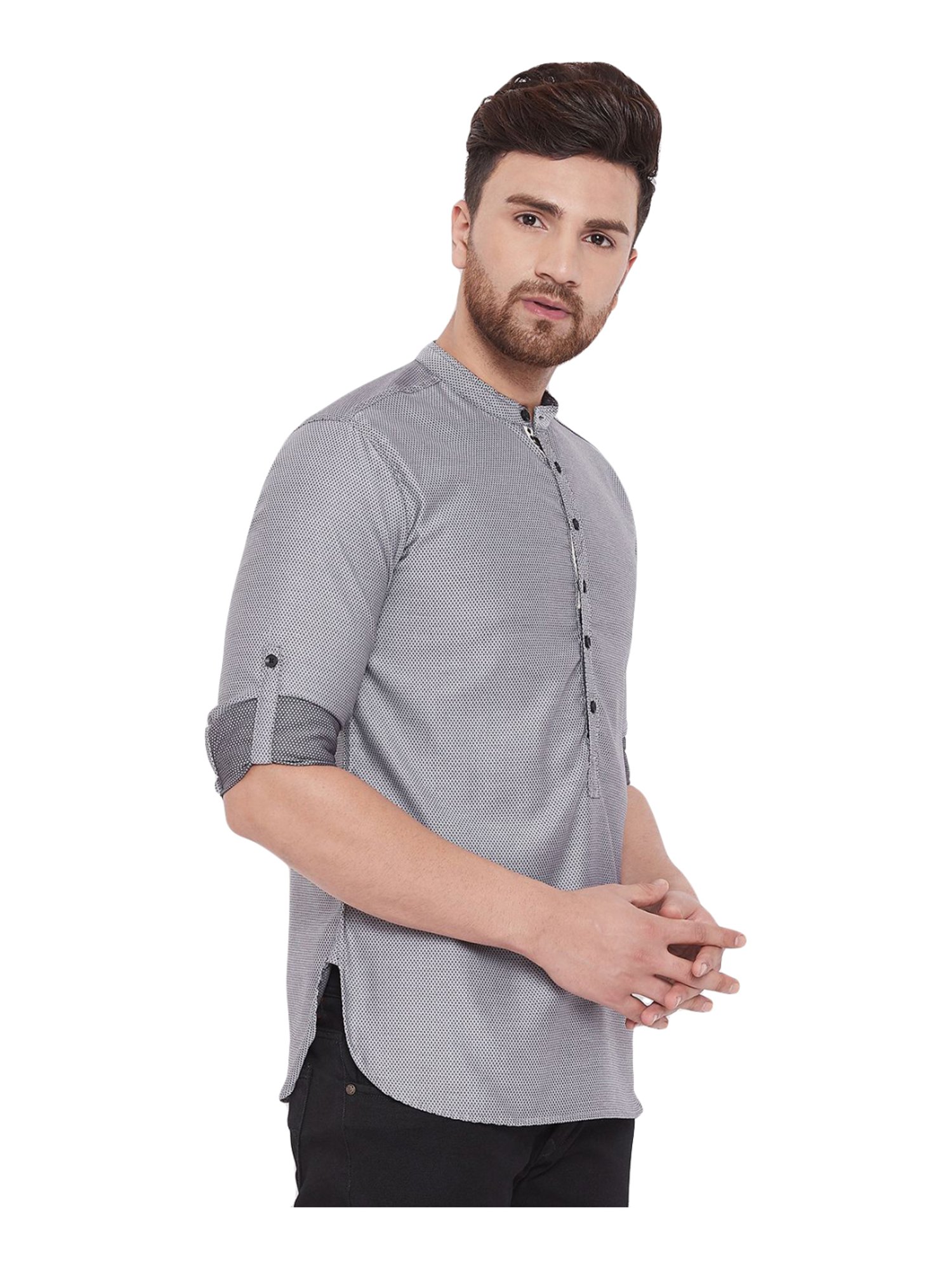 Even Grey Cotton Regular Fit Short Kurta