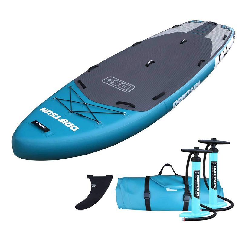 Driftsun Orka 12 Foot Gear Vessel Inflatable Stand Up Paddle Board Package for 3 People with Travel Storage Paddleboard Straps and 2 Pumps (Teal)