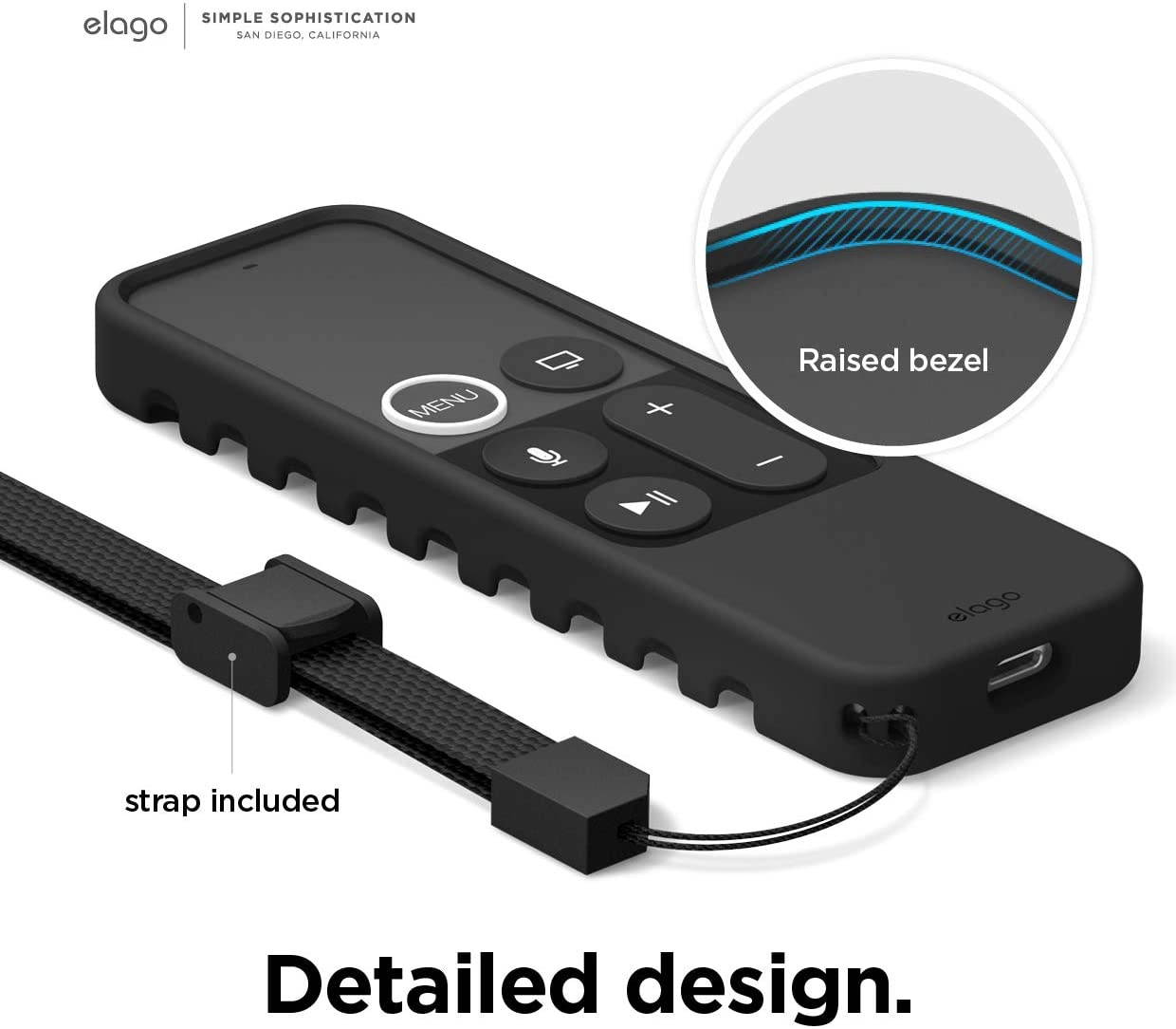 elago R3 Protective Case Compatible with Apple TV Siri Remote 1st Generation (Black) - Extra Protection, Durable Silicone, Lanyard Included, Full Access