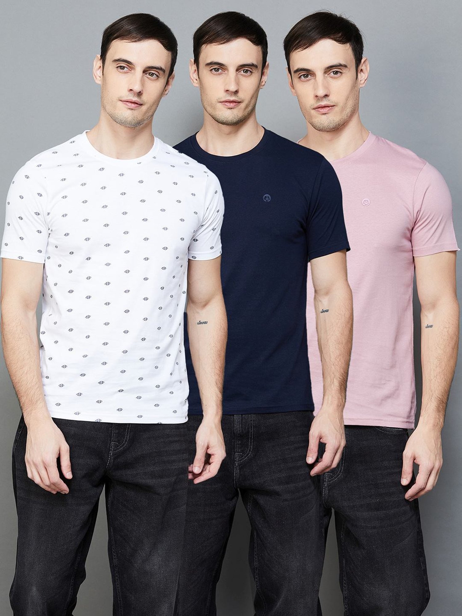 BOSSINI Pink Cotton Slim Fit T-Shirt - Pack of 3