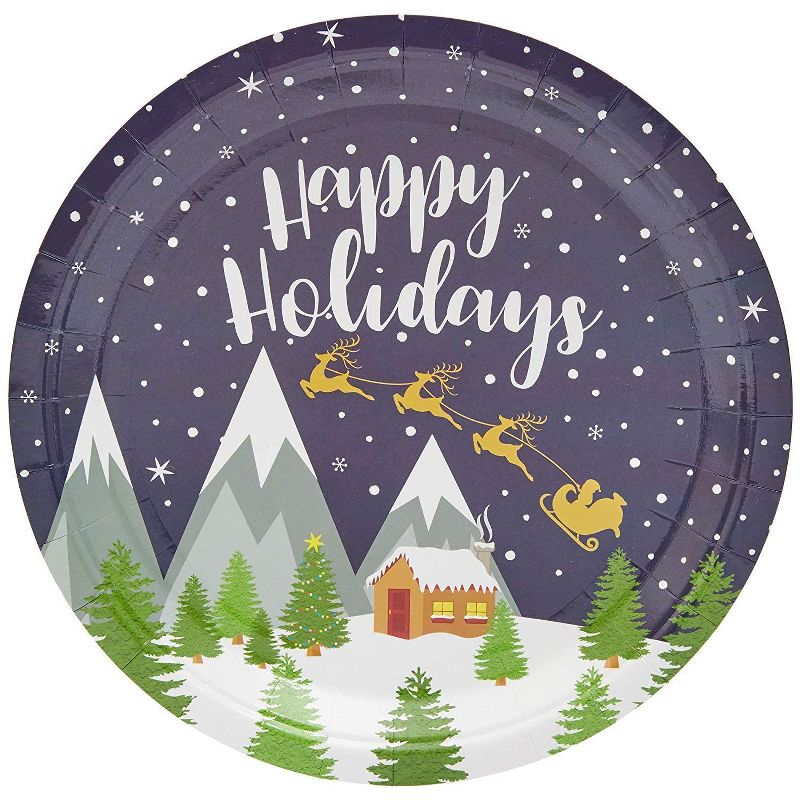 Blue Panda 80 Pack "Happy Holidays" Paper Plates, Christmas Party Supplies with Reindeer Design, 9 In