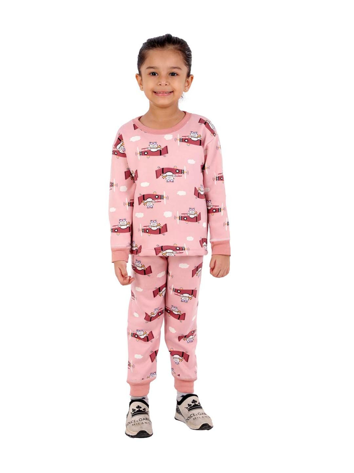 Ahhaaaa Kids Pink Printed Sweatshirt with Joggers