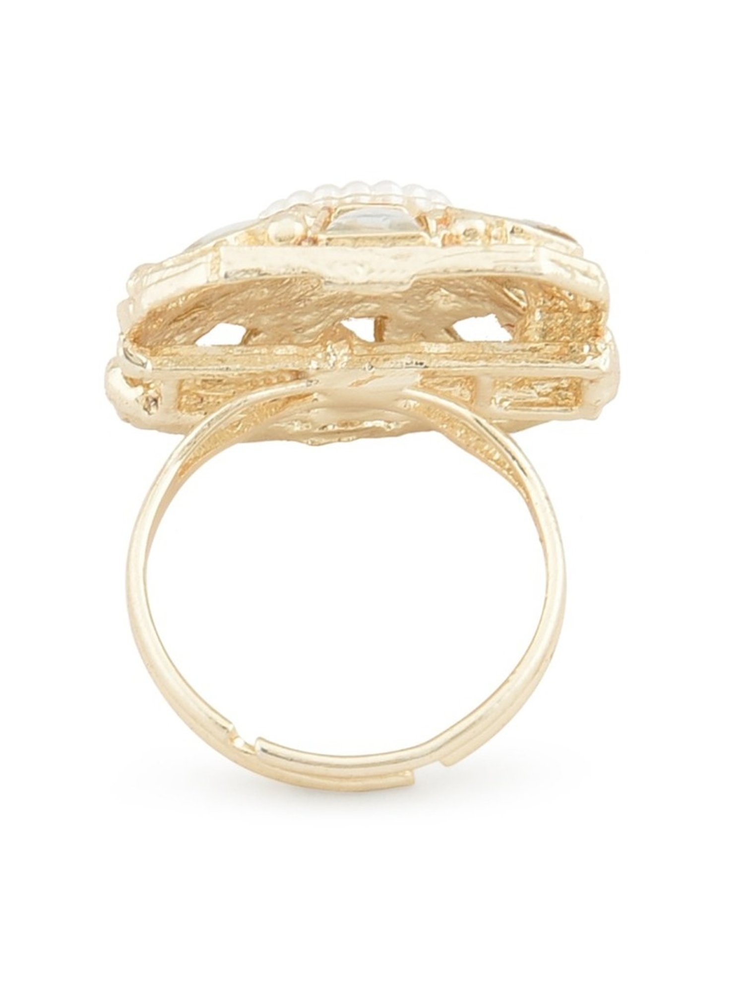 Zaveri Pearls Gold Tone Kundan & Pearls Necklace, Earring, Maangtikka & Ring Set