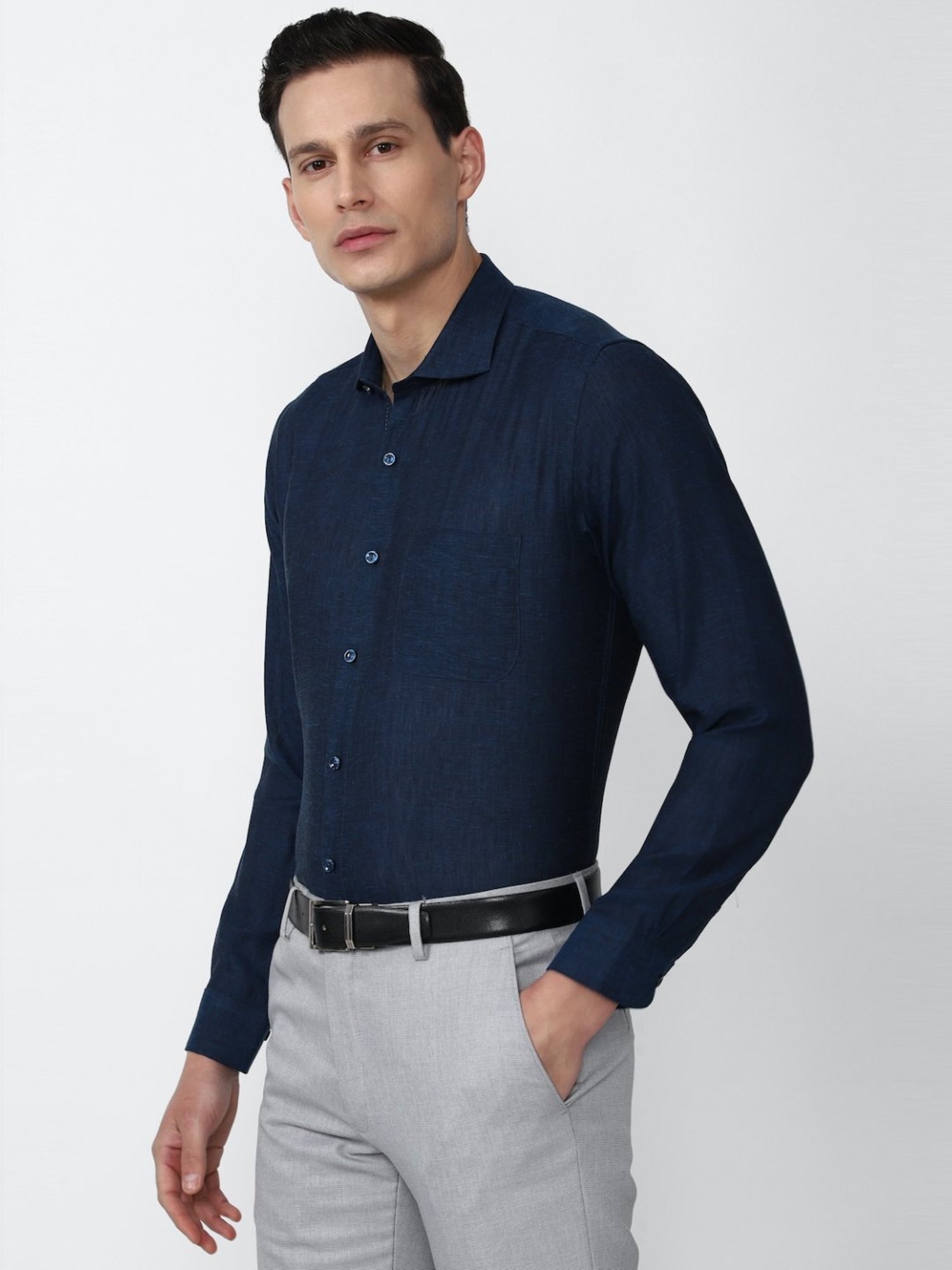 Sojanya Blue Cotton Regular Fit Self Pattern Shirt