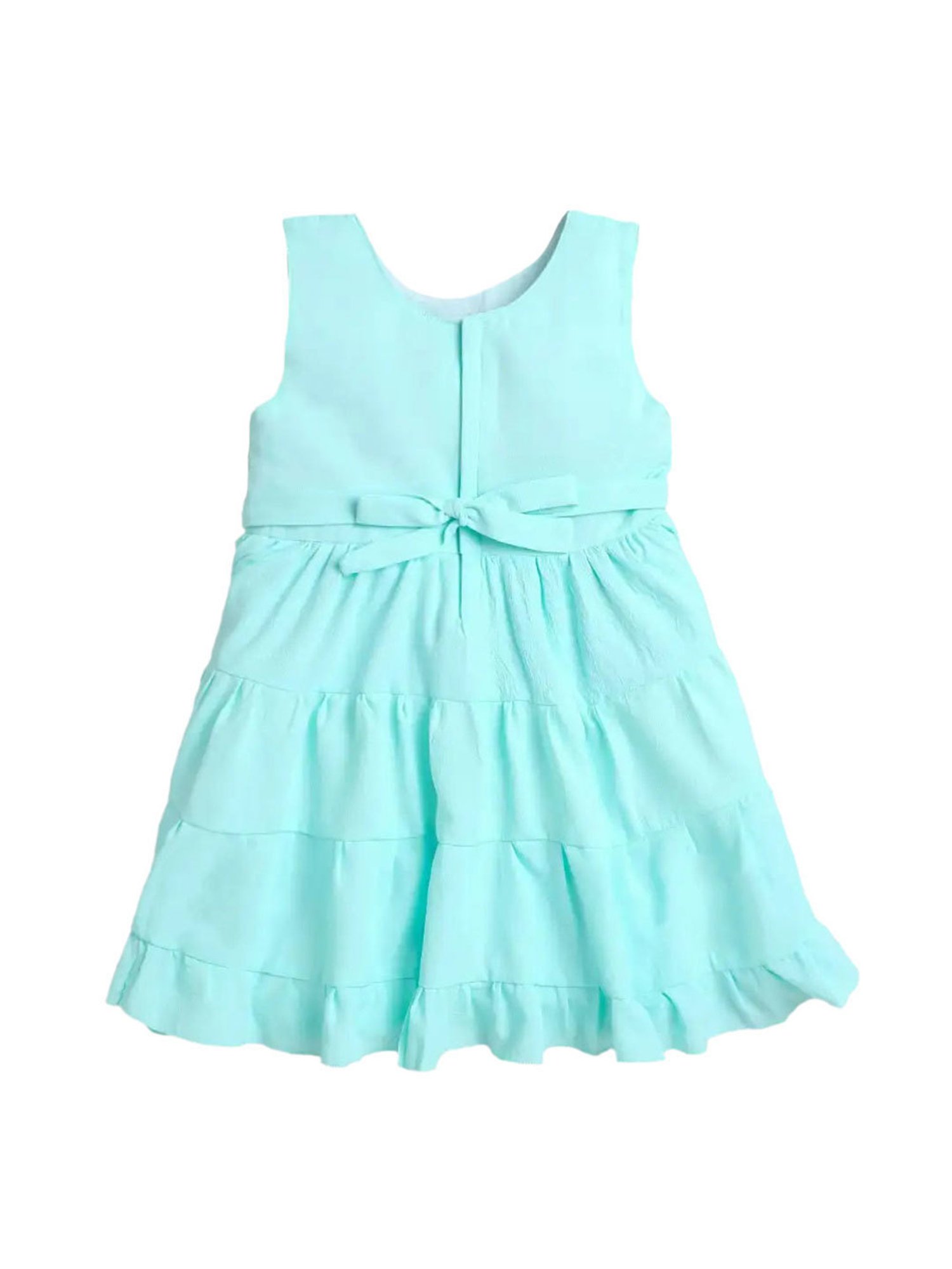 The Magic Wand Kids Mint Blue Solid Dress with Brooch