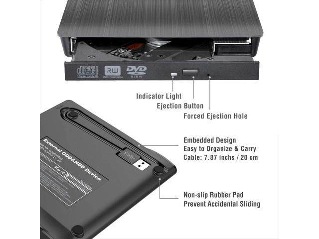 ROOFULL External CD DVD Drive USB 3.0, Premium Portable DVD/CD ROM +/-RW Optical Drive Burner Writer Reader Player for Windows 10/8/7, Linux, Mac OS Laptop Desktop, MacBook Pro/Air, iMac (Black)