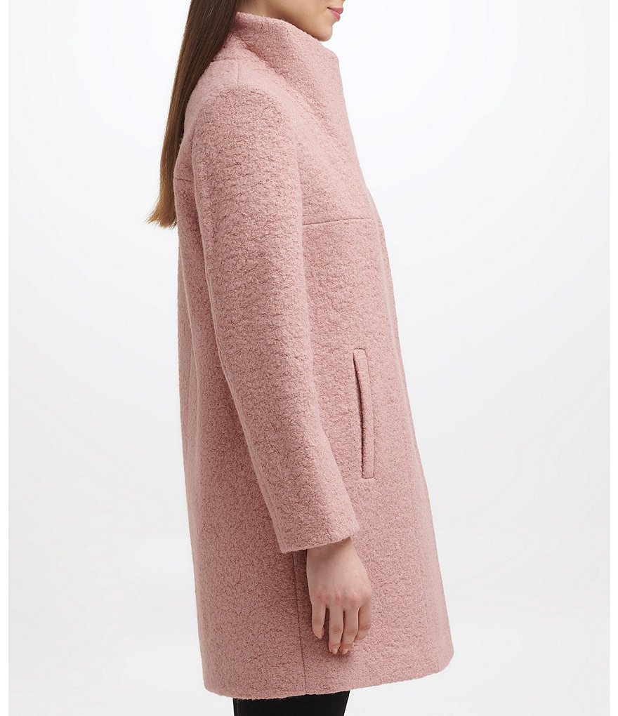 Kenneth Cole New York Asymmetrical Pressed Boucle Wool Wide Lapel Collar Coat