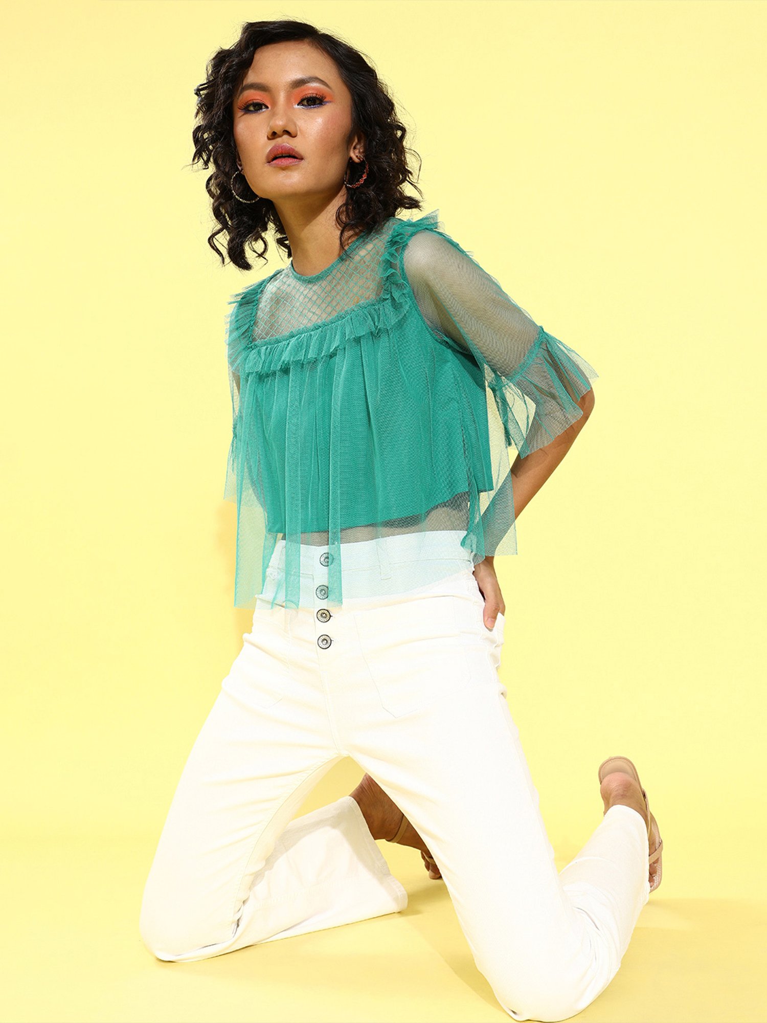 KASSUALLY Green Lace Crop Top