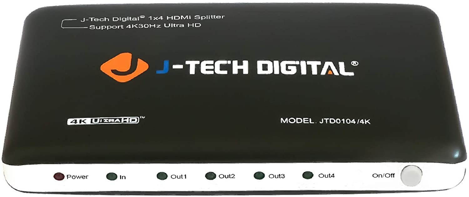 J-Tech Digital JTD0104/4K Most Advanced 4 Ports HDMI 1X4 Powered Splitter Support Ultra HD 4K 3840 A 2160 Resolution and 3D