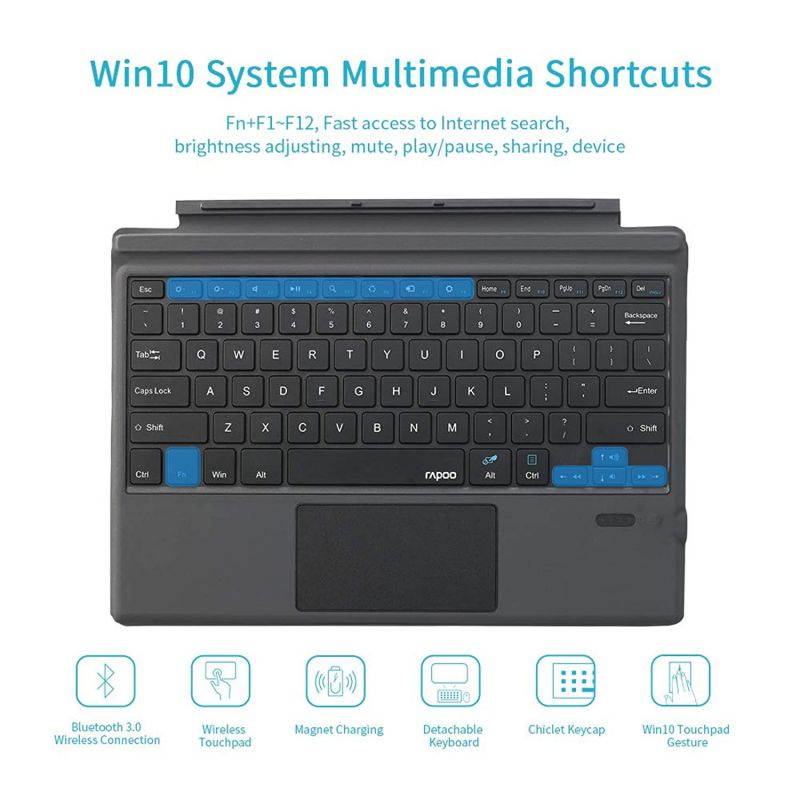 Rapoo Microsoft Surface Pro Trackpad Keyboard for Microsoft Surface Pro 7/6/ Surface Pro 5 2017/ Surface Pro 4 12.3 inch Tablet/Surface Pro 3 2014 Keyboard Case - Detachable Wireless Type Keyboard