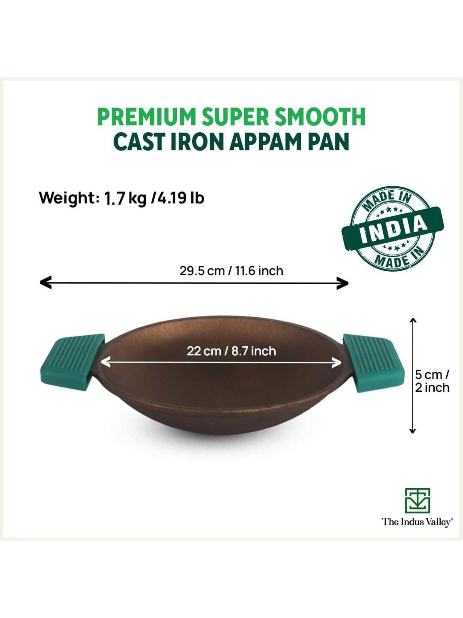 The Indus Valley Black Cast Iron 22.09 cm Vellapam Pan With Grip (0.5 L)