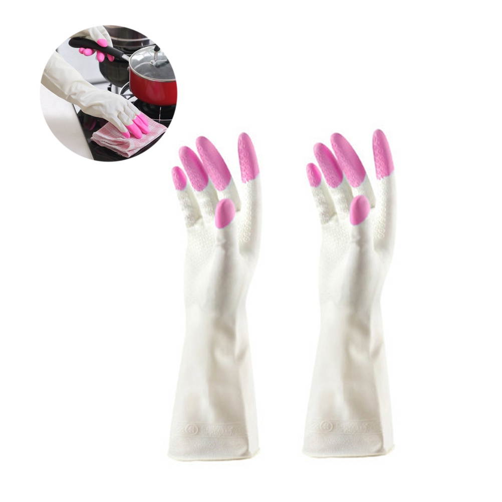 3 Pair Kitchen Rubber Cleaning Gloves Reusable Household Anti-skid Waterproof Oilproof Dishwashing Latex Gloves Size