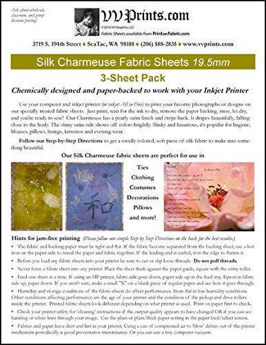 Inkjet Printable Silk Charmeuse Fabric Sheets 3-sheet Pack