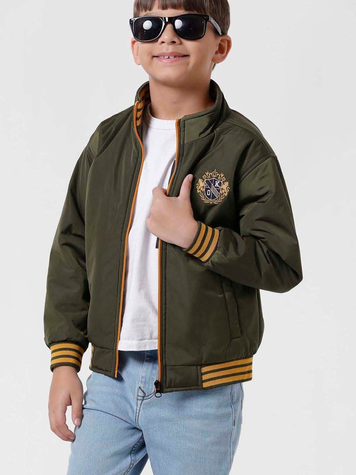 Kate & Oscar Kids Olive Embroidered Full Sleeves Jacket