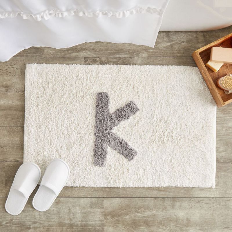 Juvale Personalized Bathroom Rugs with Letter K Initial, Cotton Bath Mat (White, 32 x 20 in)