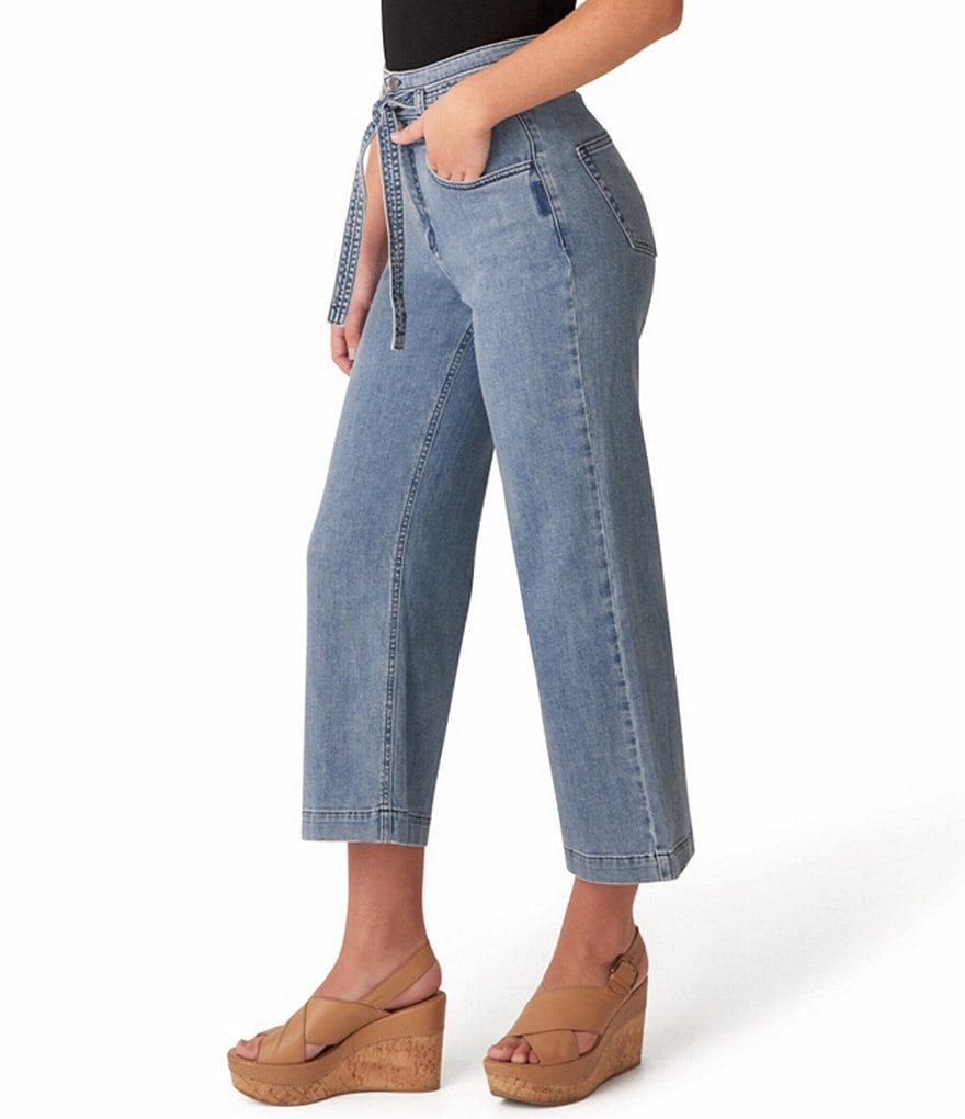 YMI Jeanswear High Rise Cropped Frayed Wide Leg Jeans