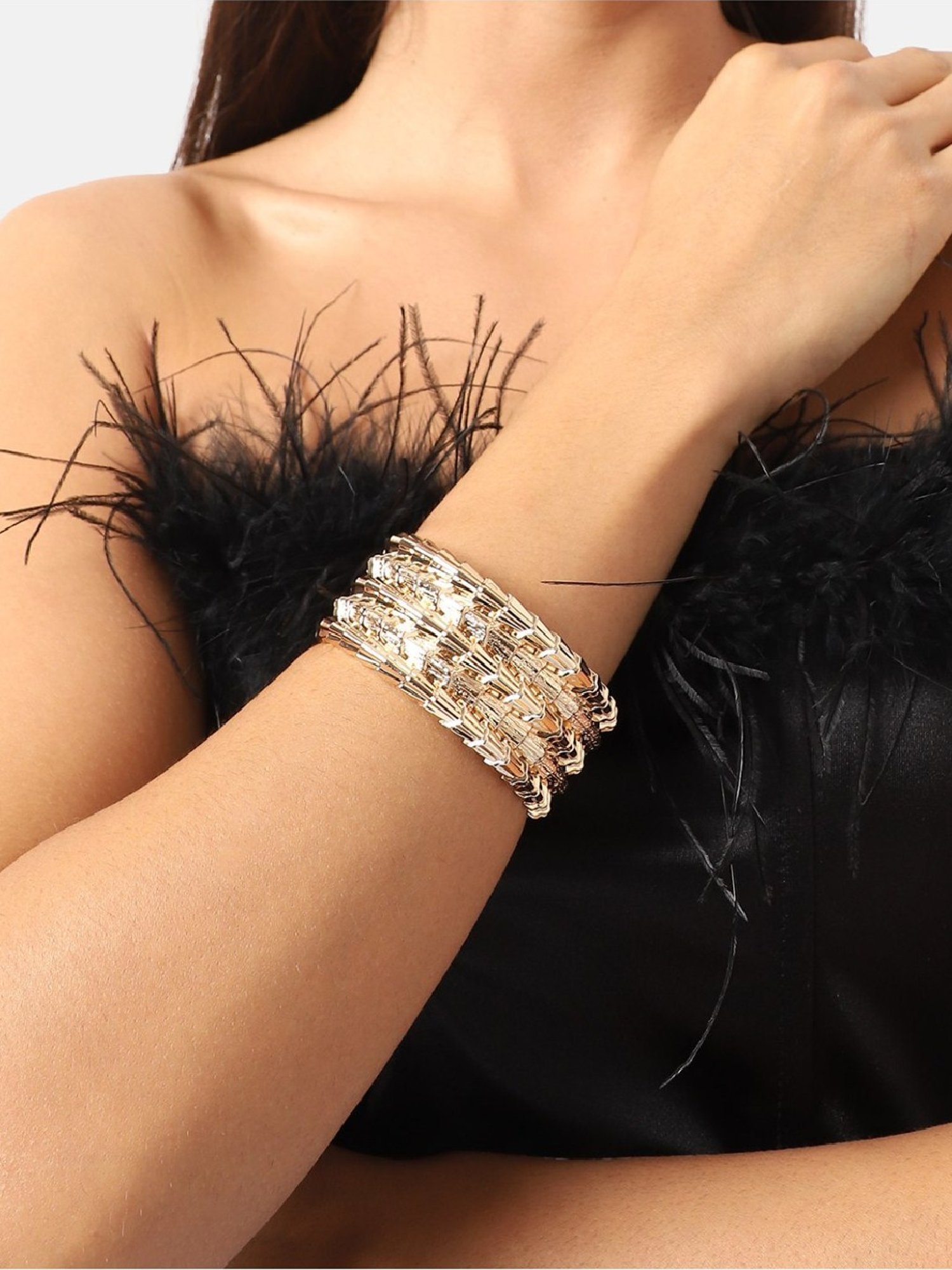 Sohi Women's Dented Textured Bracelet - Gold