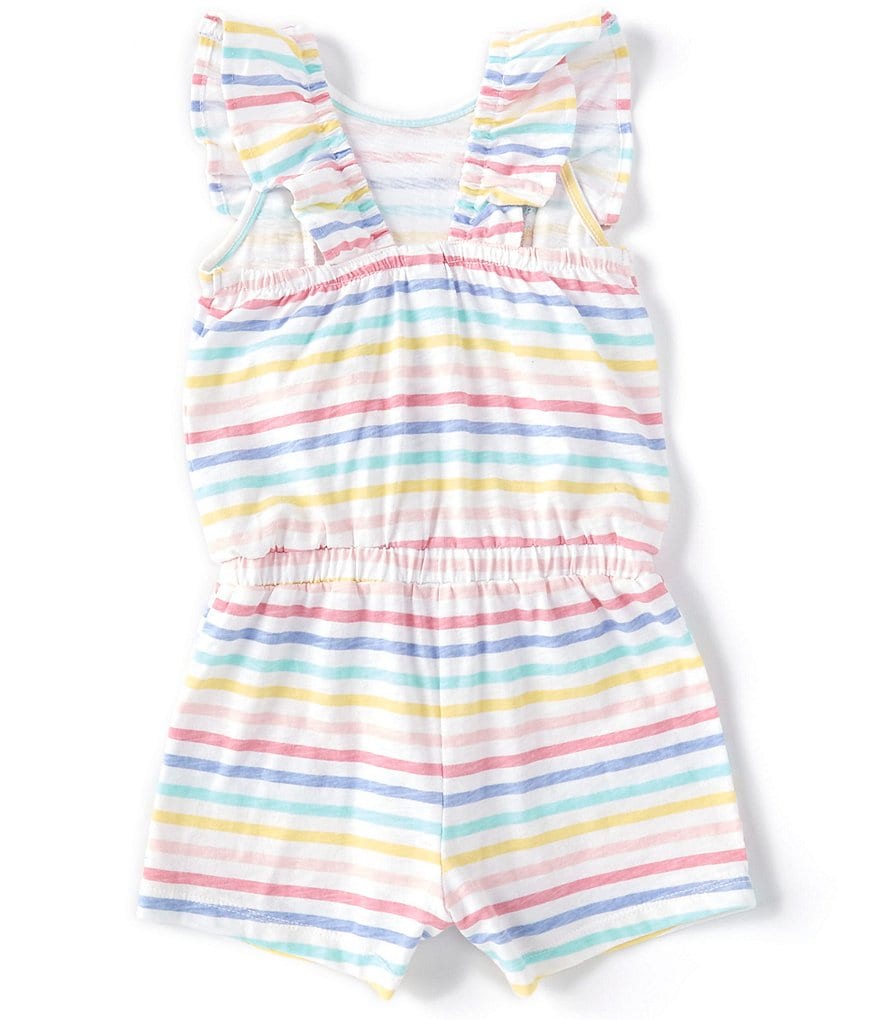 Little Me Baby Girls 12-24 Months Rainbow-Striped Ruffle-Trimmed Woven Romper