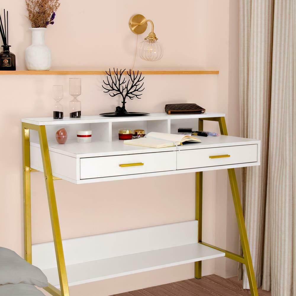 Makeup Dressing Table Vanity Set 2 Jewelry DrawerLighted Round Mirror White