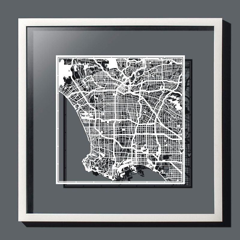 Los Angeles Paper Cut Map by O3 Design Studio White 12x12 inches Paper Art