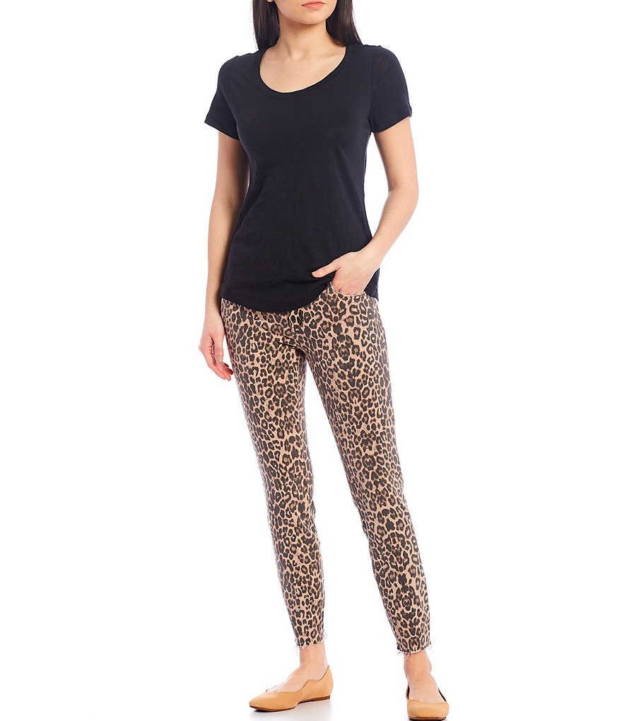 KUT from the Kloth Donna Animal Print Skinny Raw Hem Ankle Jeans