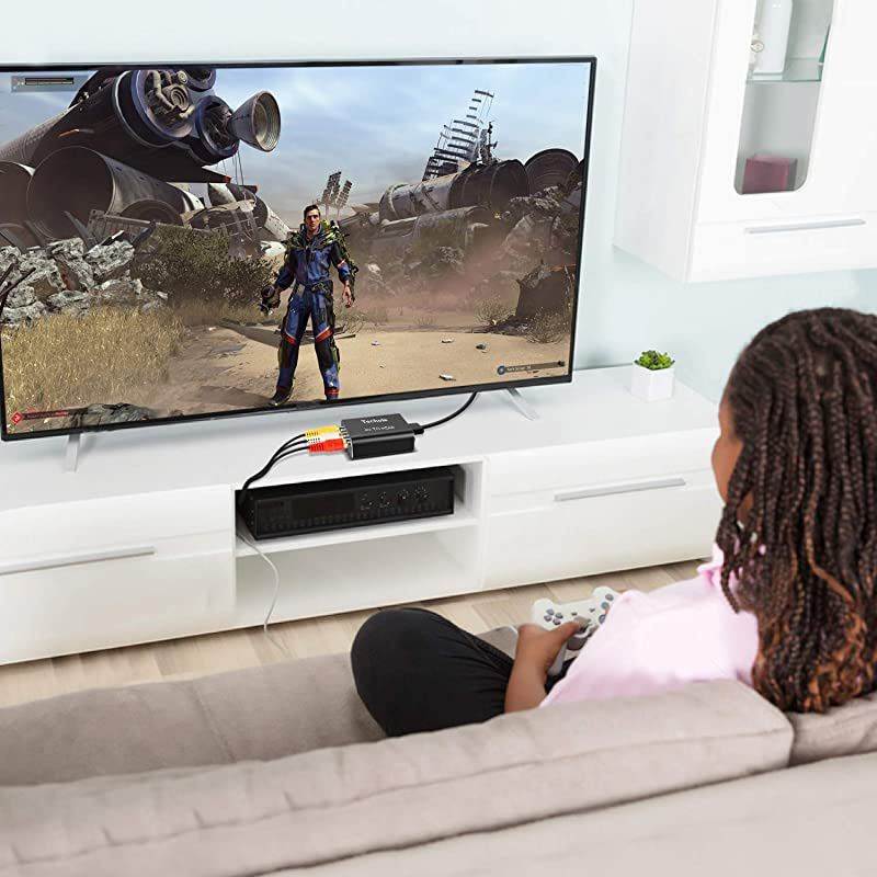 RCA to HDMI Audio Converter-  Aluminum 1080P RCA Composite CVBS AV to HDMI Adapter Supporting PAL/NTSC.Included 3RCA Composite Cable, CVBS Converter for PS2 Wii Xbox SNES N64 VHS VCR DVD PC