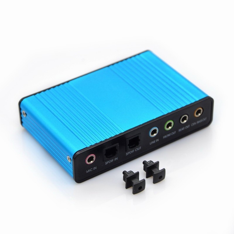 Blue 6 Channel External Sound Card 5.1 Surround Sound USB 2.0 External Optical S/PDIF Audio Sound Card Adapter for PC Laptop