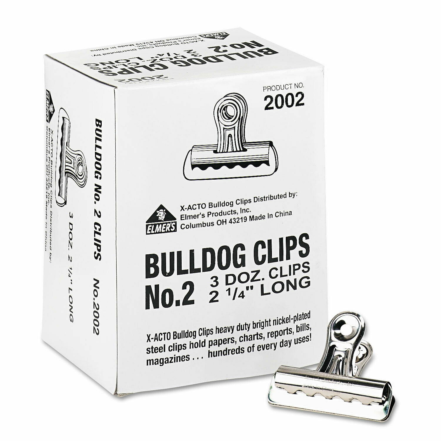 X-ACTO Bulldog Clips, Steel, 1/2" Capacity, 2-1/4"w, Nickel-Plated, 36/Box